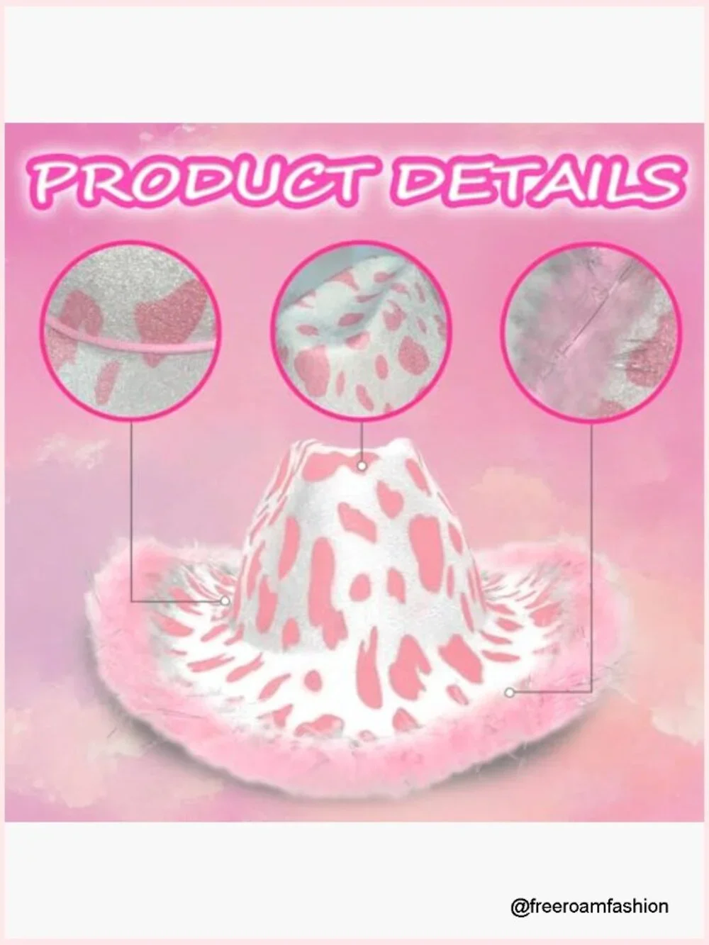 Cow Print Cowboy Hat with Feathers, Sunglasses and Bandana Set
